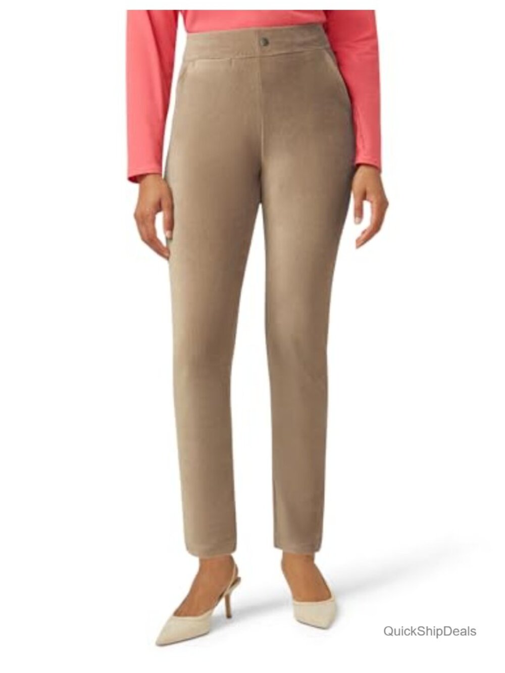 Plush Corduroy Tapered Trousers High Rise Pull On Casual Fall Pants